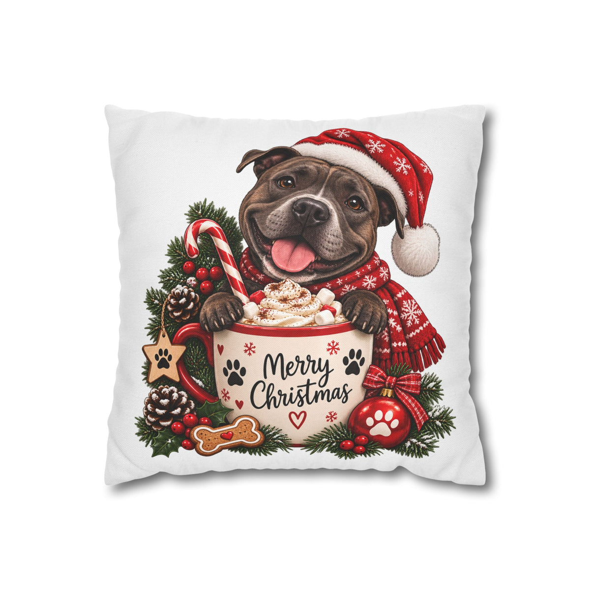 Christmas Dog Pillowcase – Merry Christmas Pitbull Design