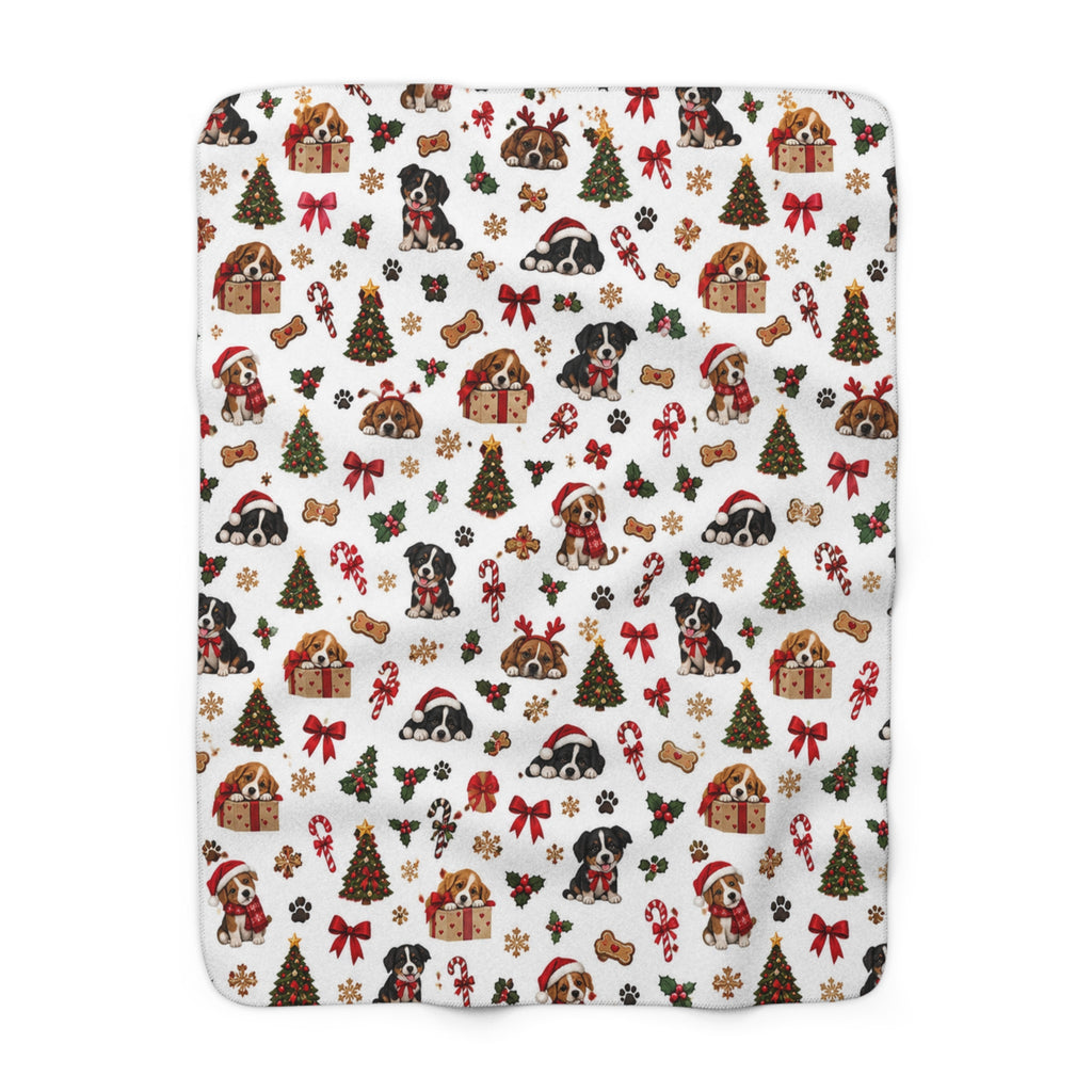 Christmas Puppy Sherpa Blanket — Festive Dogs & Trees Cozy Throw