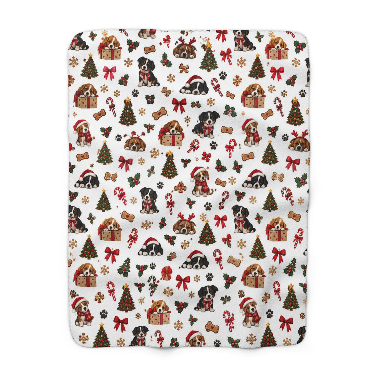 Christmas Puppy Sherpa Blanket — Festive Dogs & Trees Cozy Throw