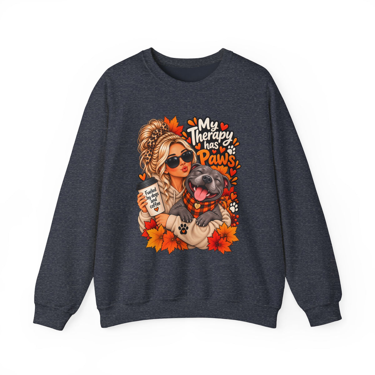 Crewneck Sweatshirt - "My Therapy Has Paws" Fall Dog Mom Graphic