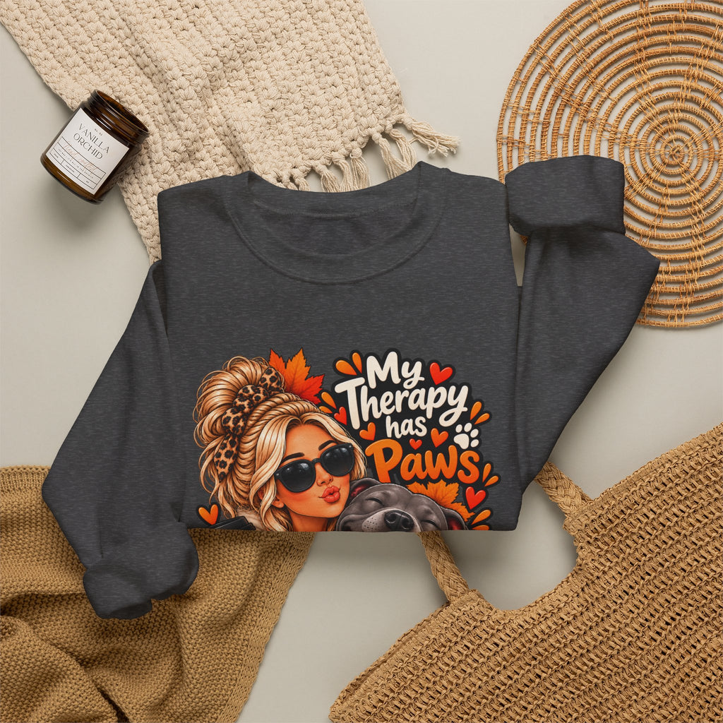 Crewneck Sweatshirt - "My Therapy Has Paws" Fall Dog Mom Graphic
