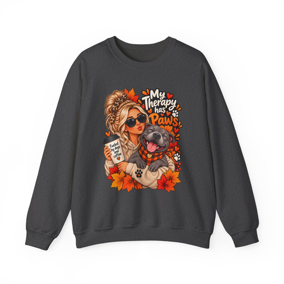 Crewneck Sweatshirt - "My Therapy Has Paws" Fall Dog Mom Graphic