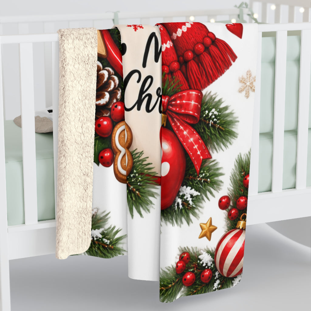 Sherpa Fleece Blanket — Merry Christmas Puppy in Santa Hat Holiday Throw