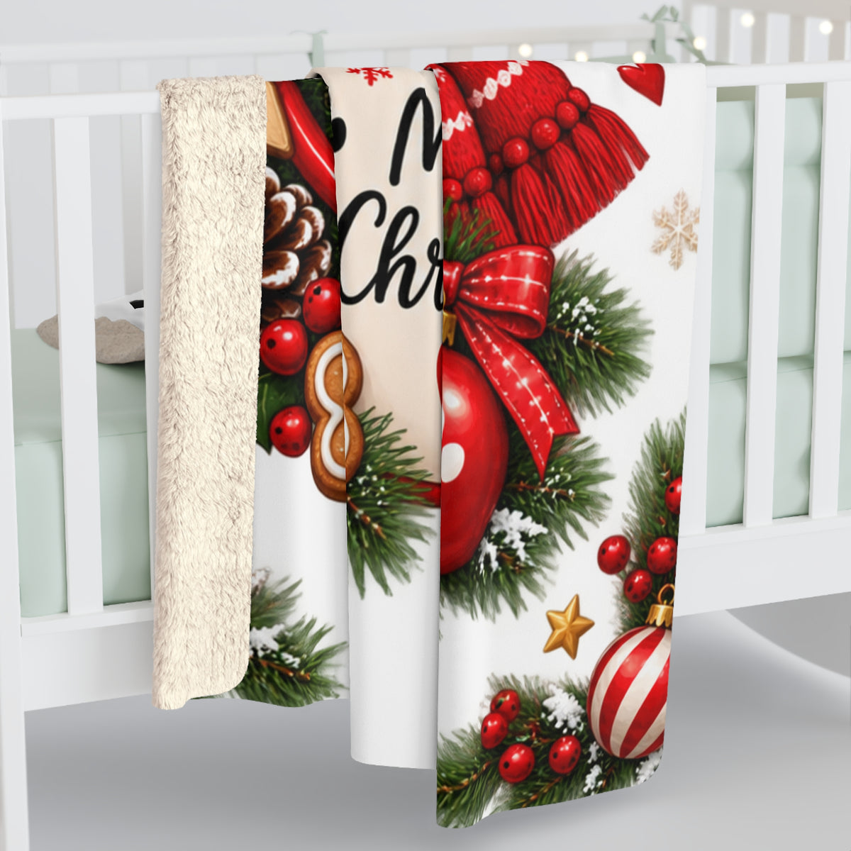 Sherpa Fleece Blanket — Merry Christmas Puppy in Santa Hat Holiday Throw