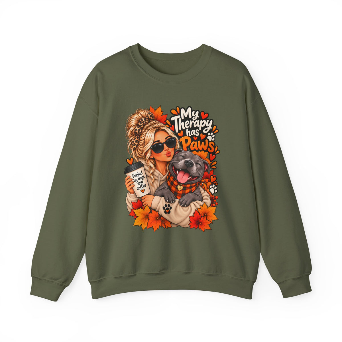 Crewneck Sweatshirt - "My Therapy Has Paws" Fall Dog Mom Graphic