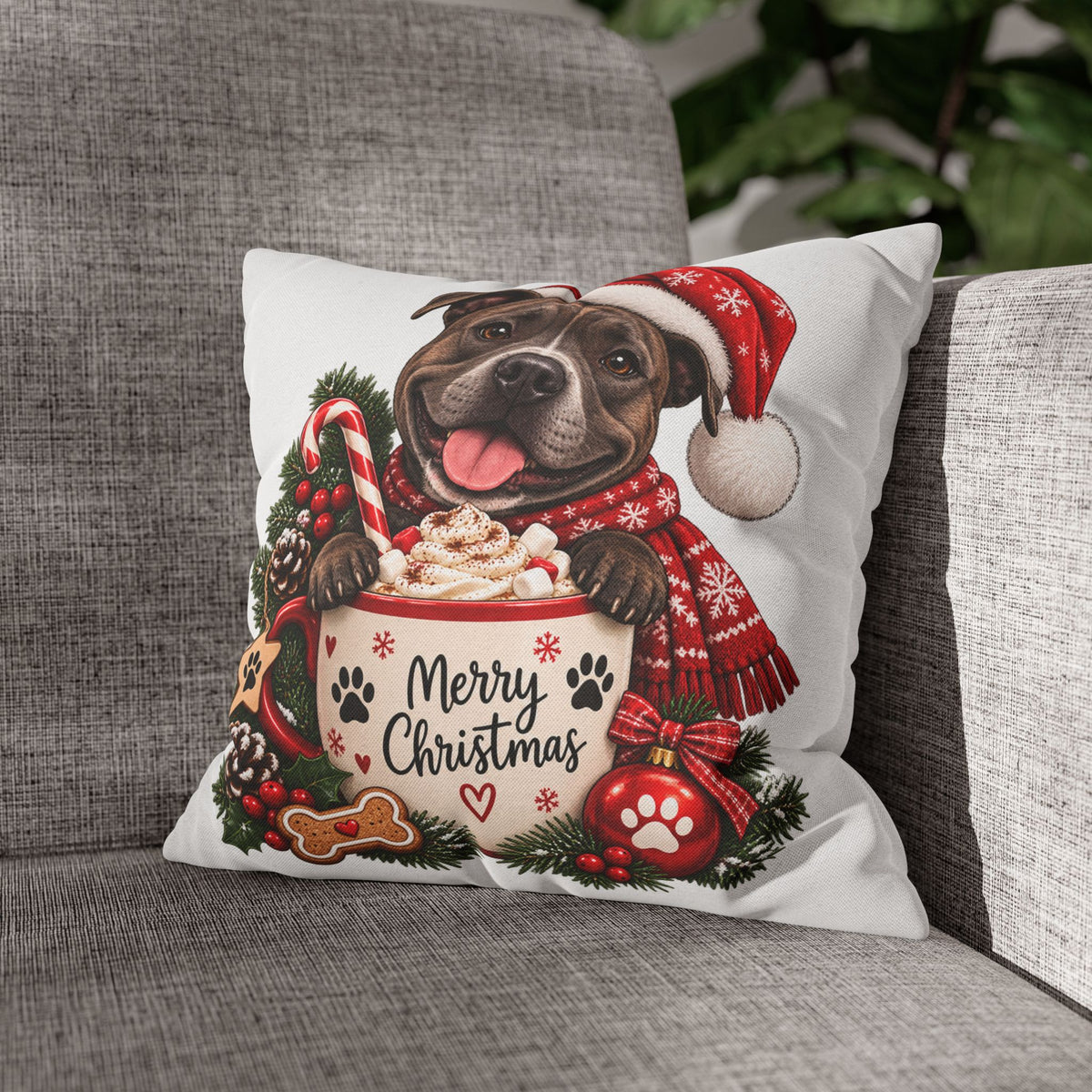 Christmas Dog Pillowcase – Merry Christmas Pitbull Design