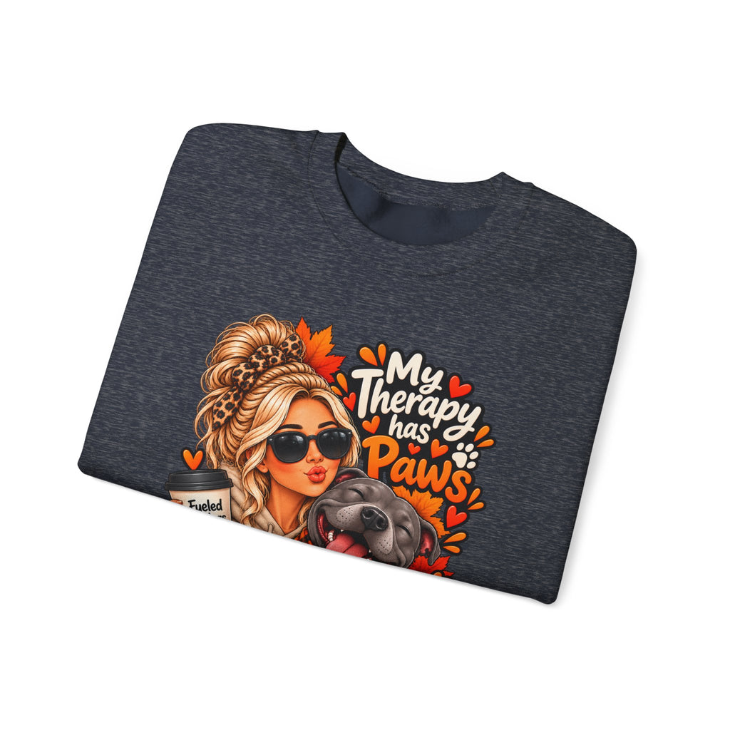 Crewneck Sweatshirt - "My Therapy Has Paws" Fall Dog Mom Graphic