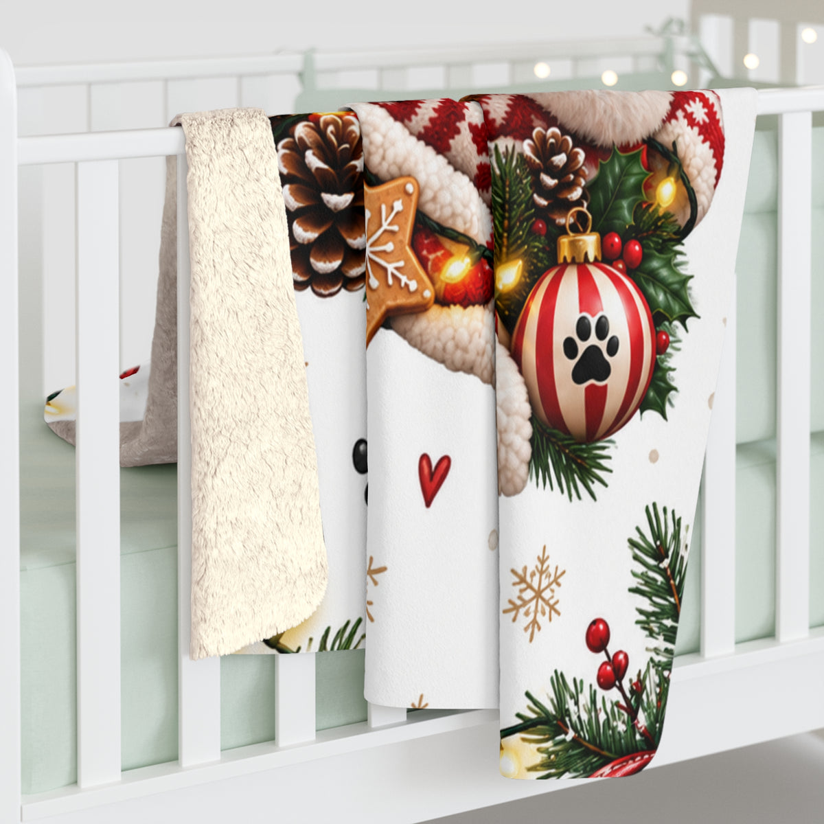 Christmas Puppy Sherpa Blanket – Cute Dog in Santa Hat Cozy Throw
