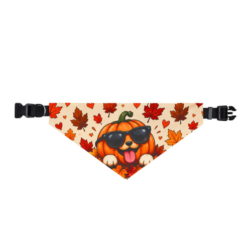 Autumn Dog Bandana with Collar – Pumpkin Pup Sunglasses & Fall Leaves