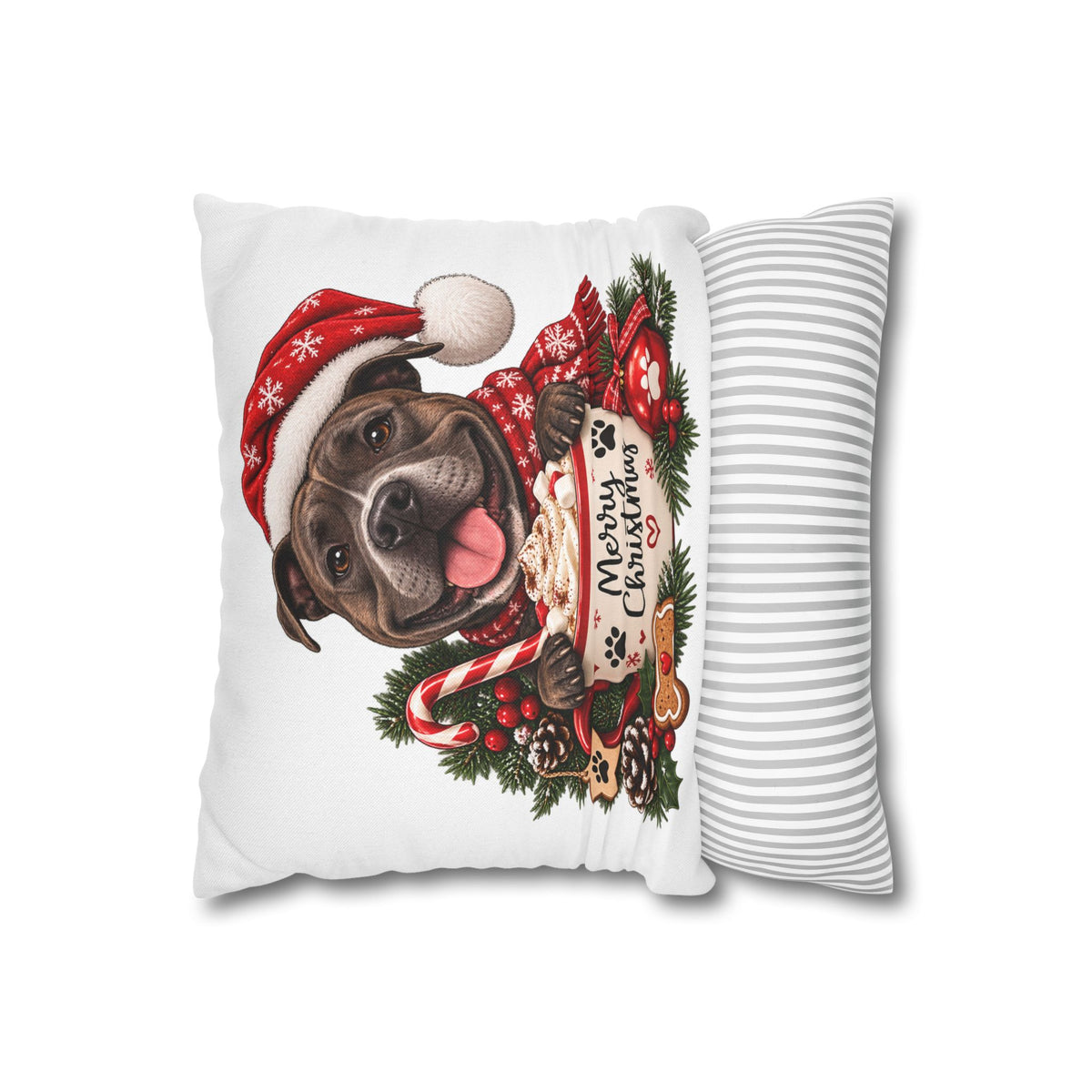 Christmas Dog Pillowcase – Merry Christmas Pitbull Design