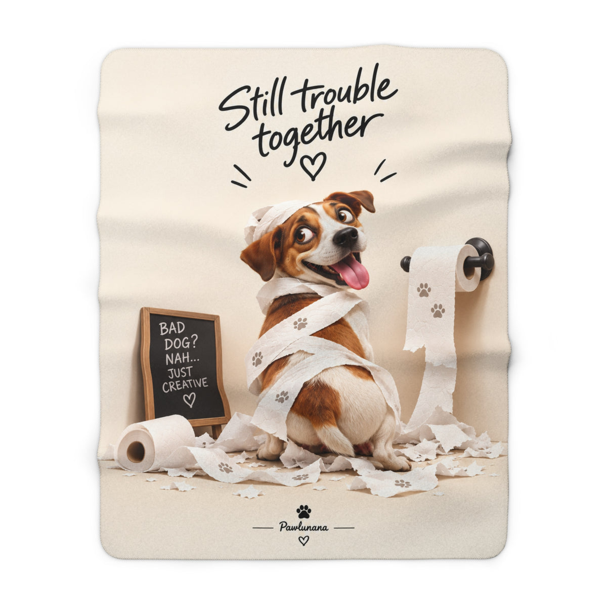 Sherpa Blanket "Still Trouble Together" — Cute Dog Paw Print Cozy Throw