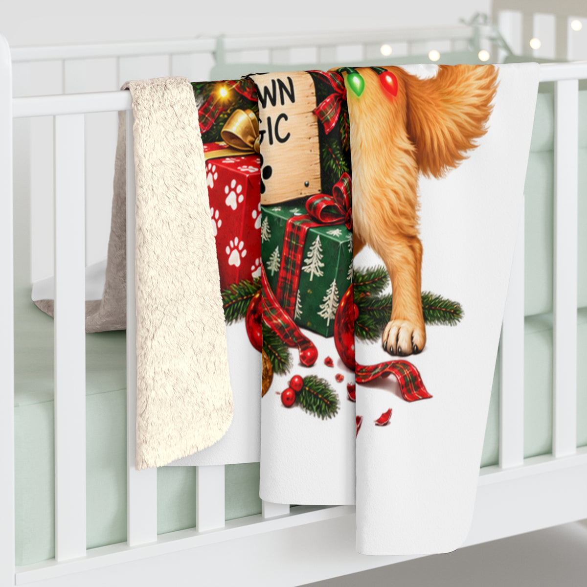 Christmas Golden Retriever Sherpa Blanket — "I Make My Own Magic" Holiday Throw