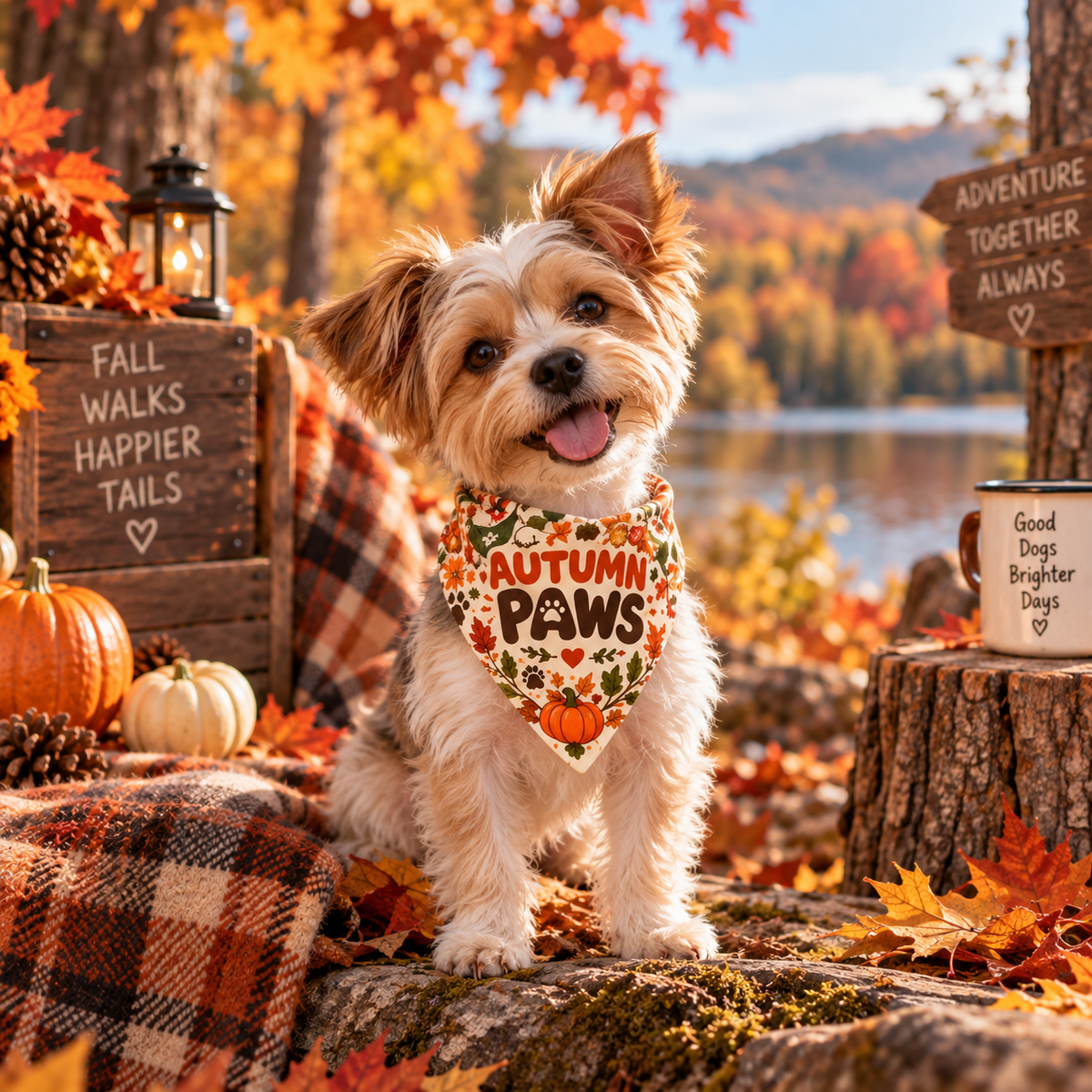 Autumn Dog Bandana | Fall Pet Scarf with Pumpkins & Paw Prints | Cozy Dog Accessory