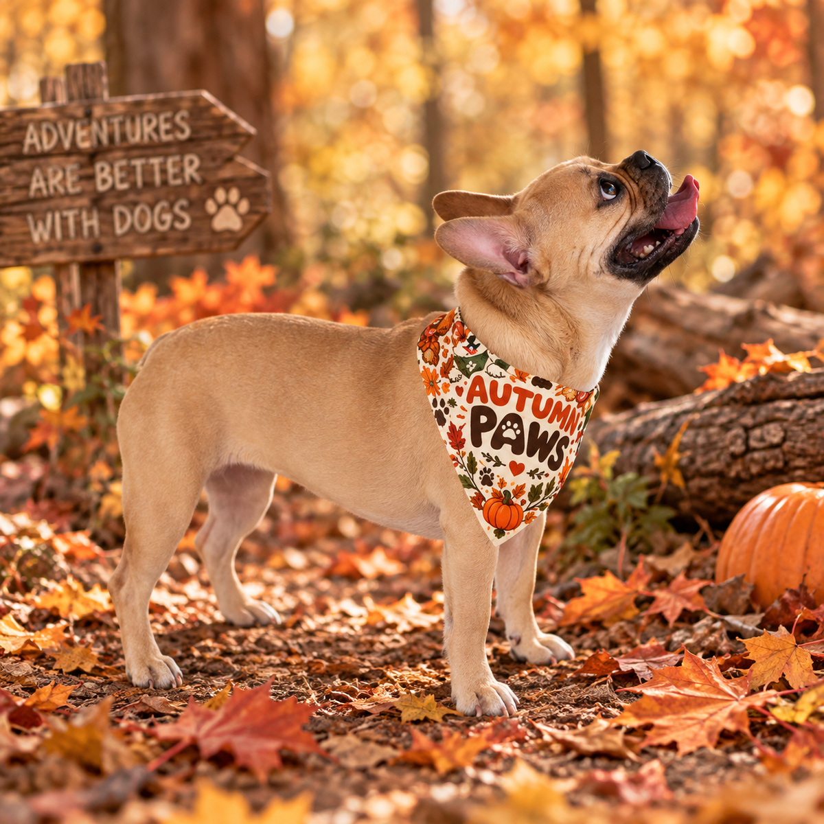 Autumn Dog Bandana | Fall Pet Scarf with Pumpkins & Paw Prints | Cozy Dog Accessory