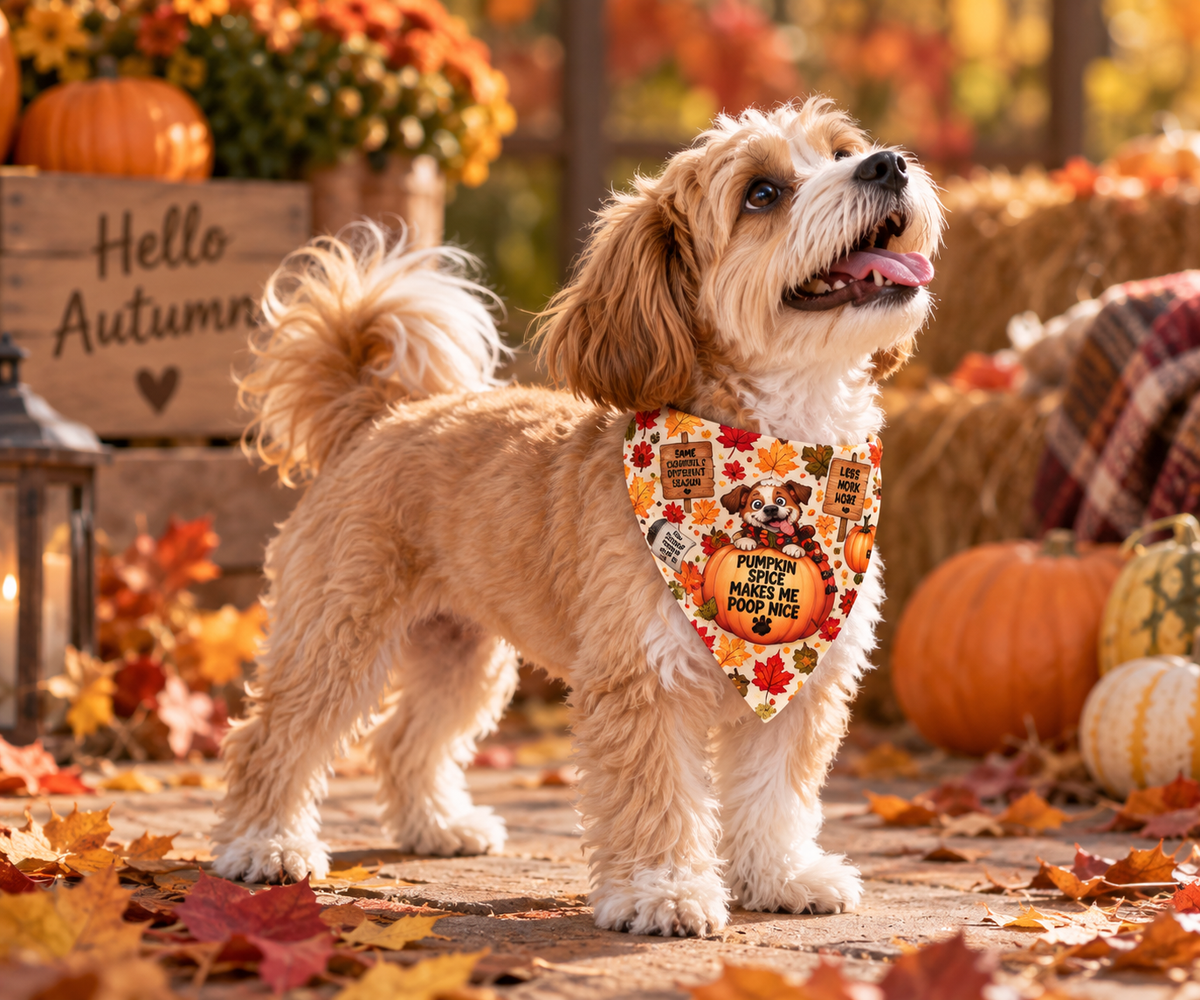Funny Fall Dog Bandana – Pumpkin Spice Dog Bandana, Autumn Dog Scarf, Cute Seasonal Pet Accessory