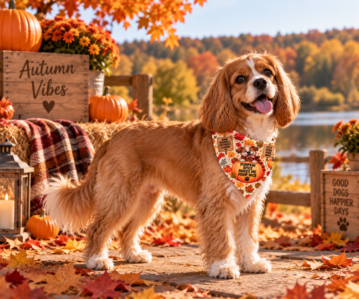 Funny Fall Dog Bandana – Pumpkin Spice Dog Bandana, Autumn Dog Scarf, Cute Seasonal Pet Accessory