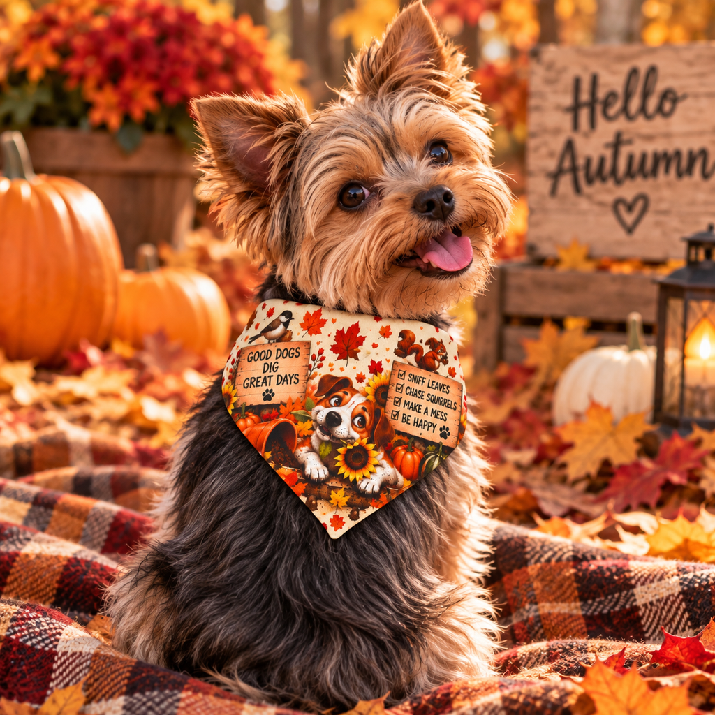 Autumn Dog Bandana with Collar – Pumpkin & Floral Fall Pet Bandana
