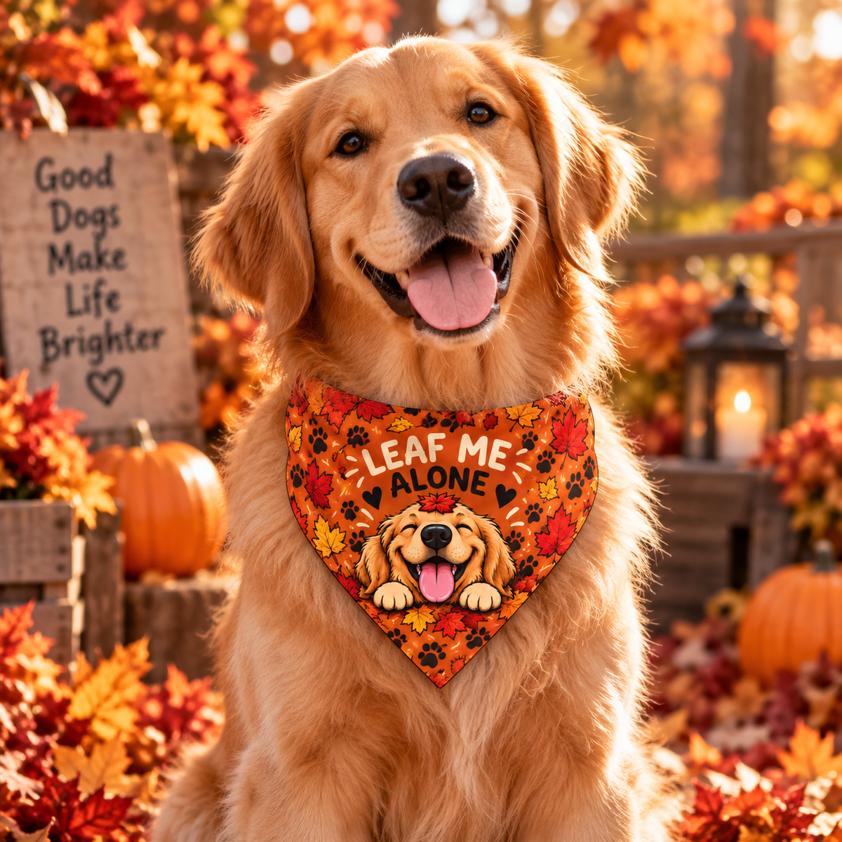 Leaf Me Alone Dog Bandana Collar – Funny Autumn Fall Pet Bandana