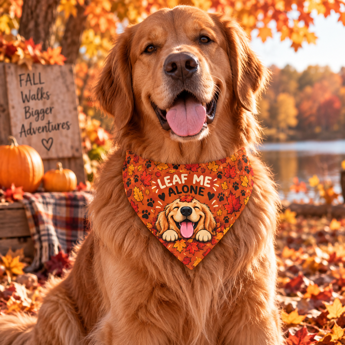 Leaf Me Alone Dog Bandana Collar – Funny Autumn Fall Pet Bandana