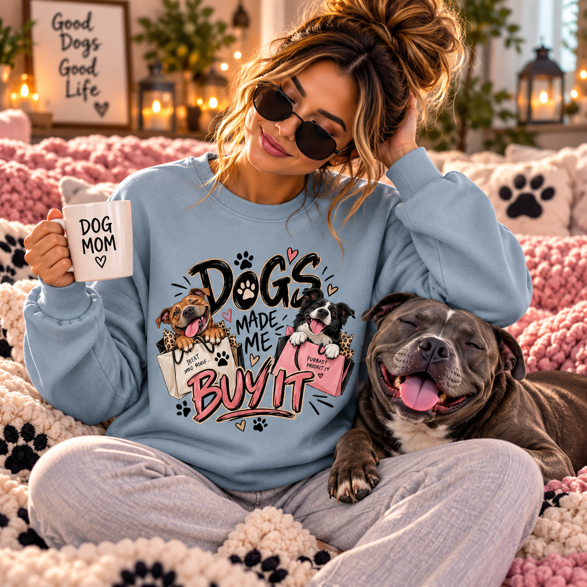 Dog Lover Sweatshirt — "Dogs Made Me Buy It" Graphic Crewneck