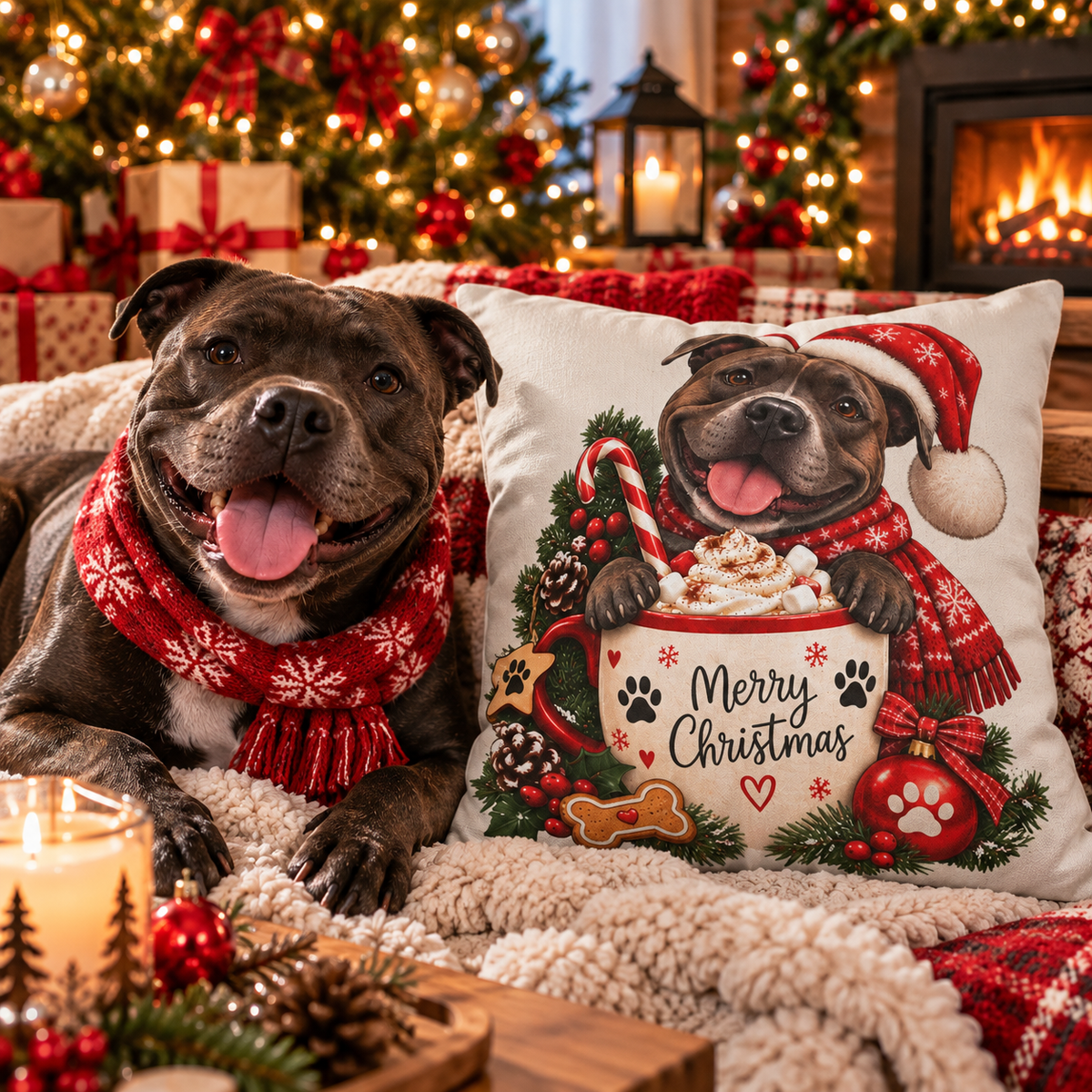 Christmas Dog Pillowcase – Merry Christmas Pitbull Design