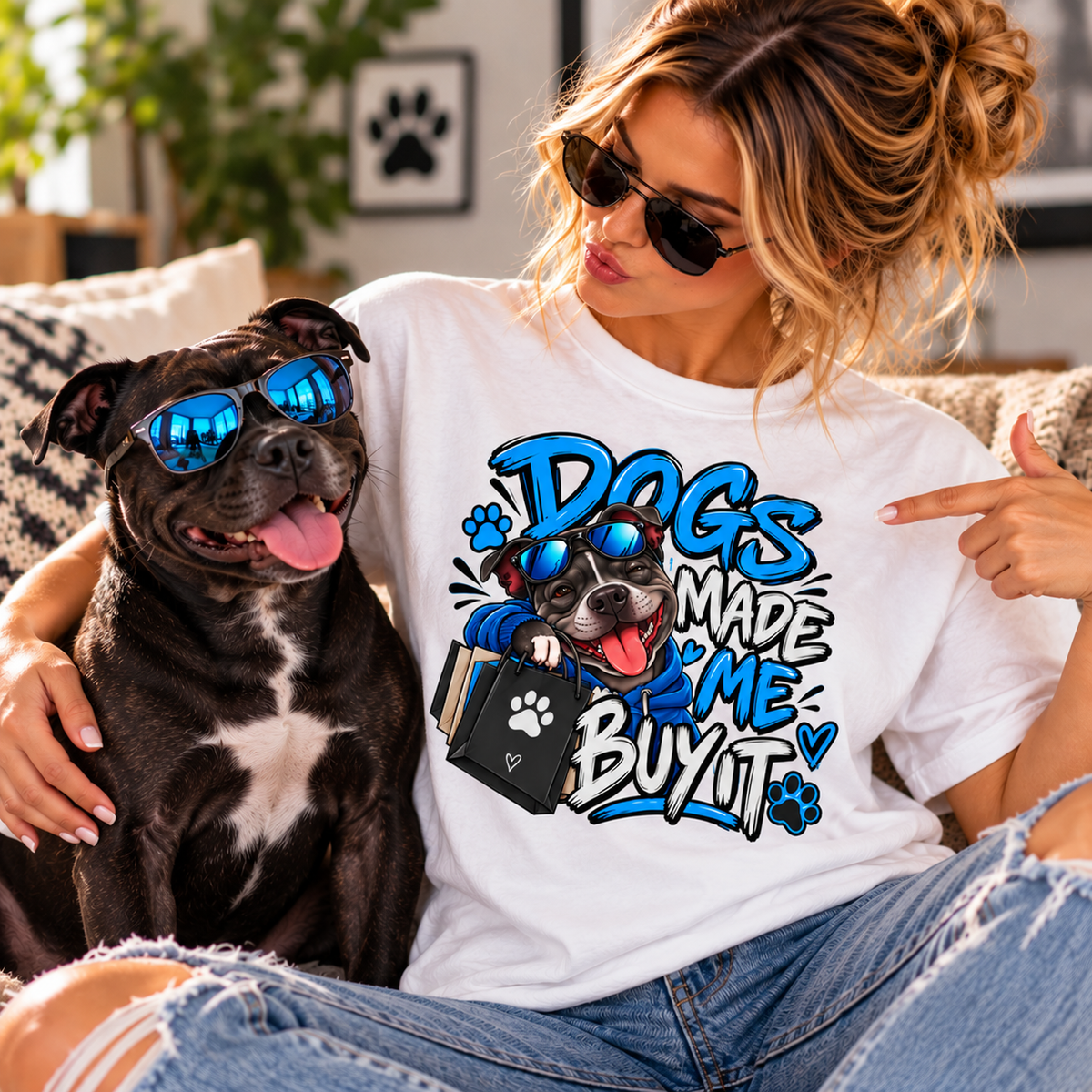 T-Shirt - "Dogs Made Me Buy It" Cute Dog Shopper Graphic Tee
