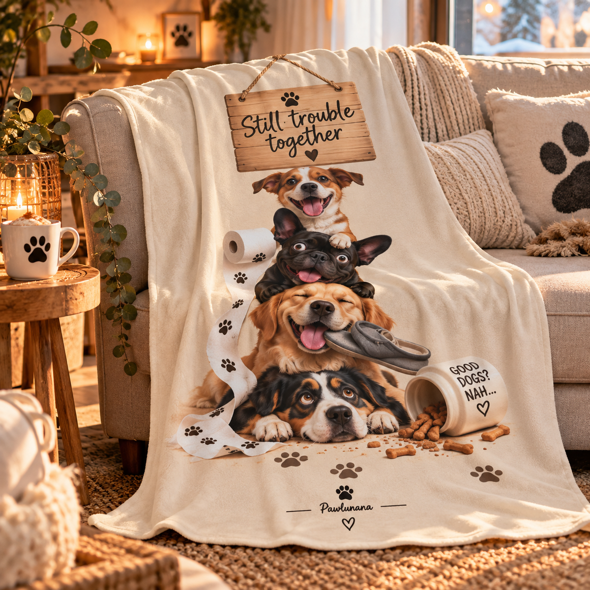 Sherpa Blanket — "Still Trouble Together" Cute Dog Pile Cozy Throw