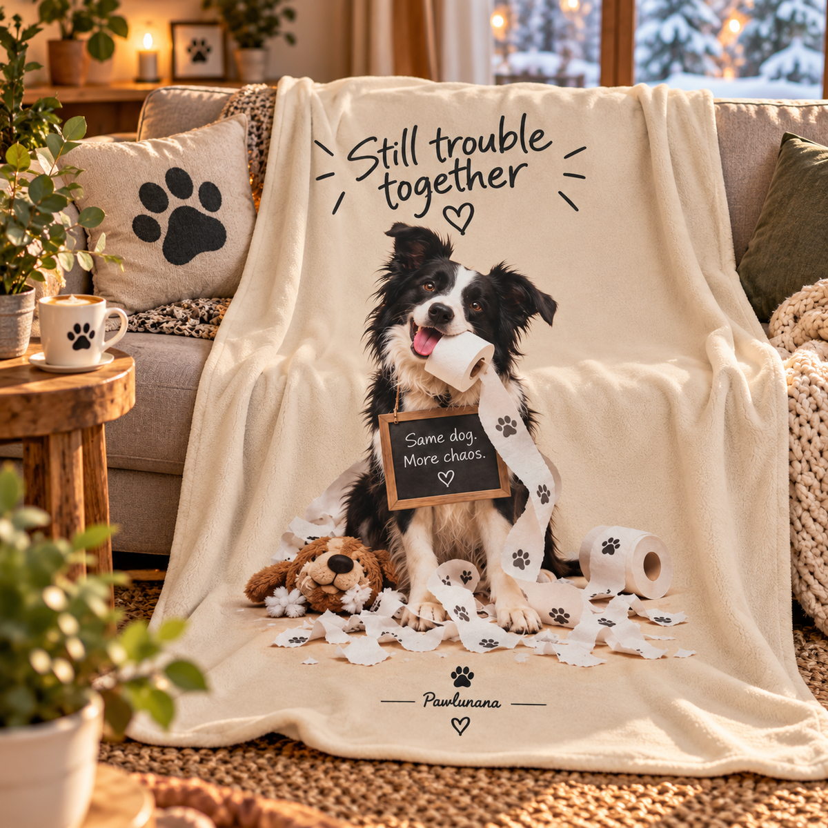 Sherpa Blanket — "Still Trouble Together" Cute Dog Photo Throw for Pet Lovers