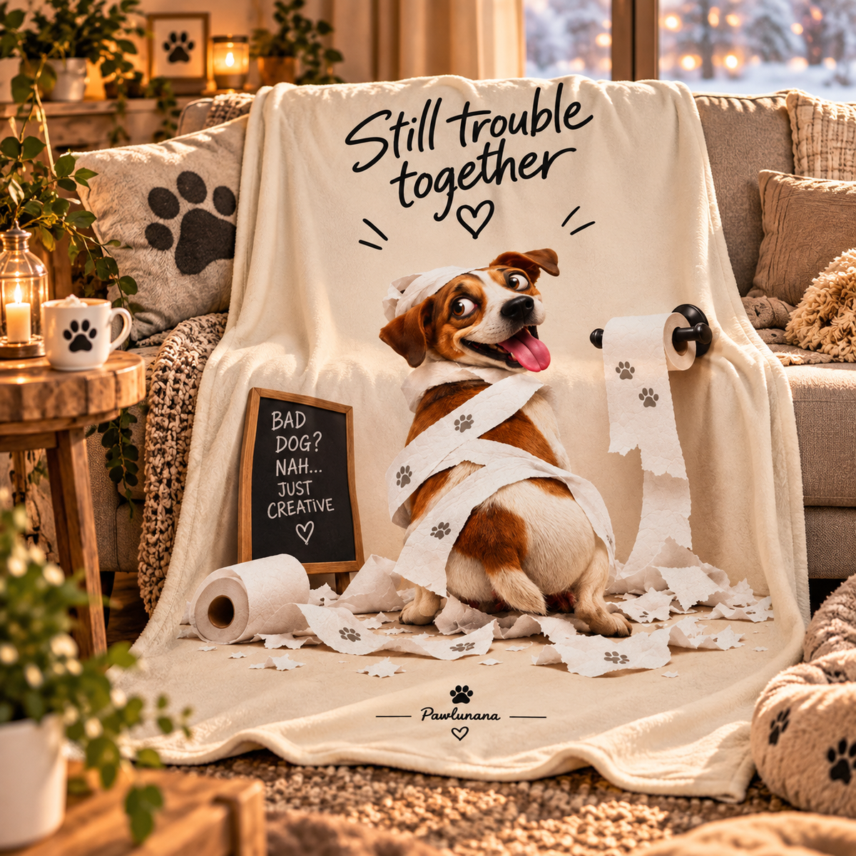 Sherpa Blanket "Still Trouble Together" — Cute Dog Paw Print Cozy Throw