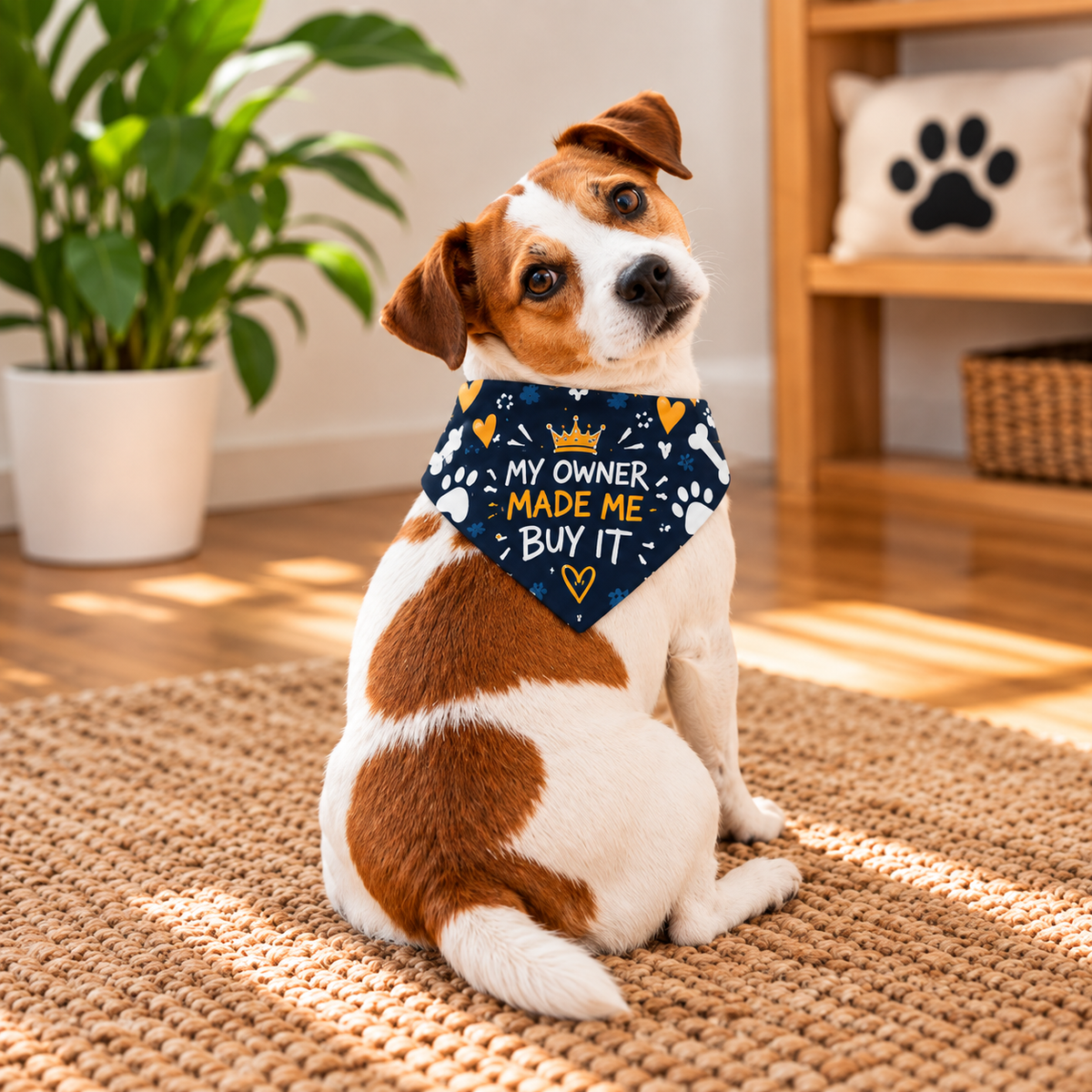 Clip-On Pet Bandana — “My Owner Made Me Buy It” Paw Print Bandana for Dogs & Cats