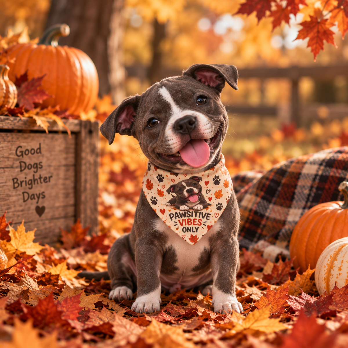 Pawsitive Vibes Dog Bandana with Collar – Autumn Fall Leaf Pet Bandana