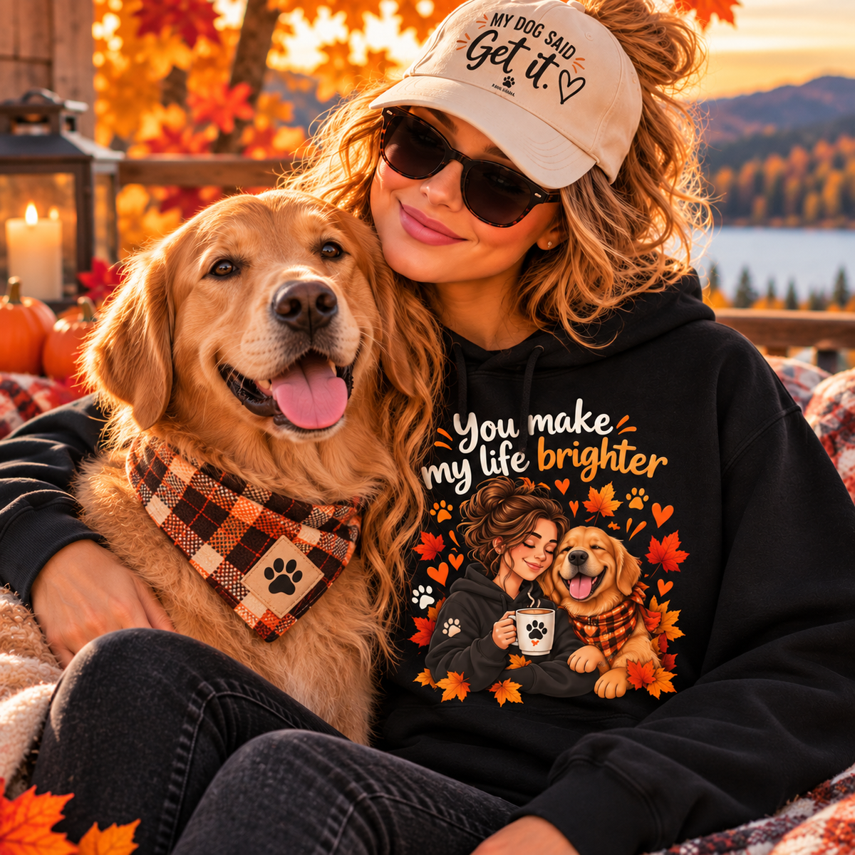 Fall Dog Lover Hoodie – "You Make My Life Brighter" Autumn Graphic