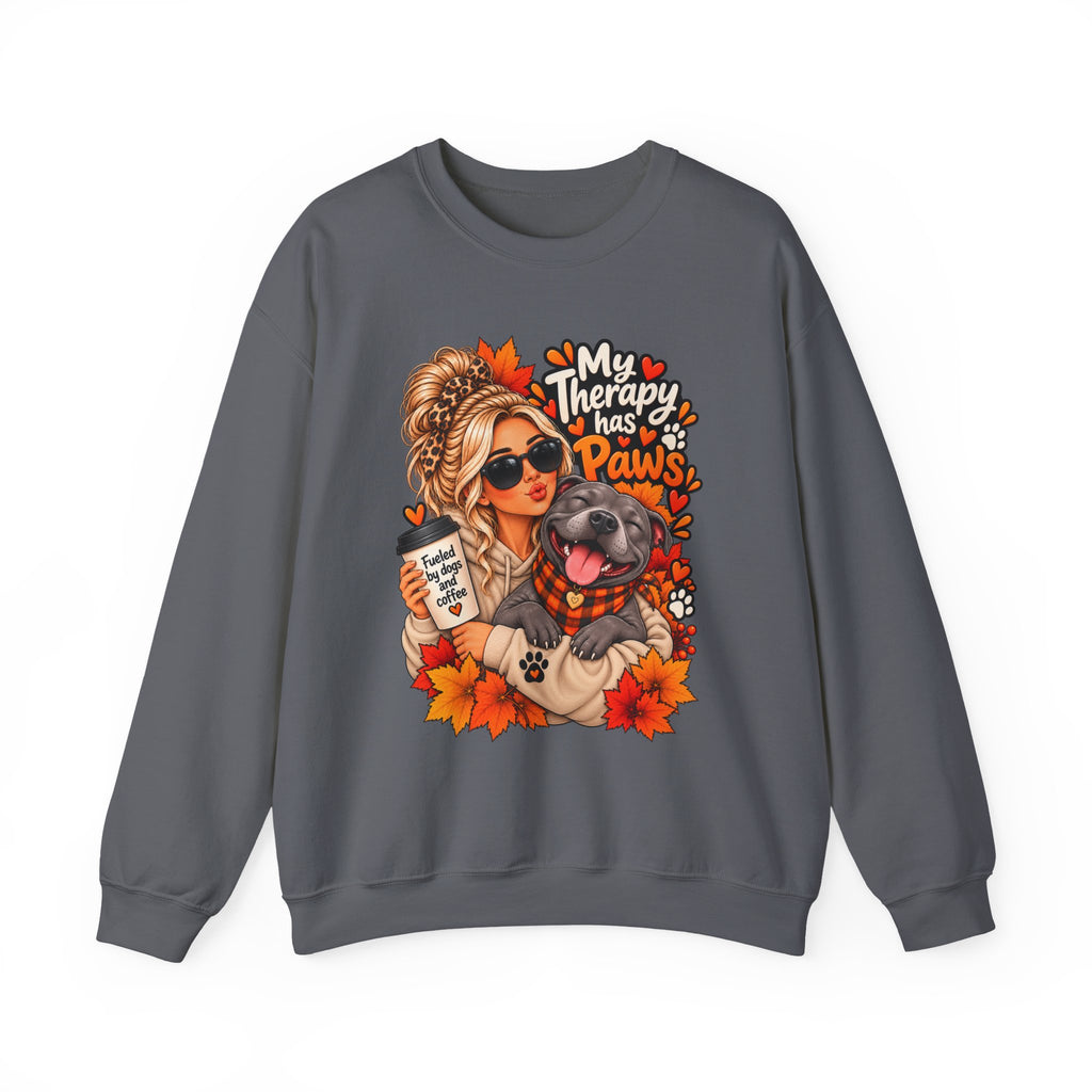 Crewneck Sweatshirt - "My Therapy Has Paws" Fall Dog Mom Graphic