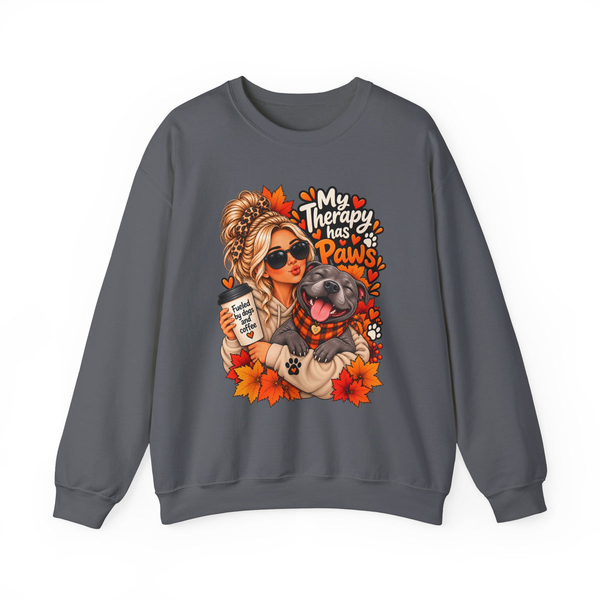 Crewneck Sweatshirt - "My Therapy Has Paws" Fall Dog Mom Graphic