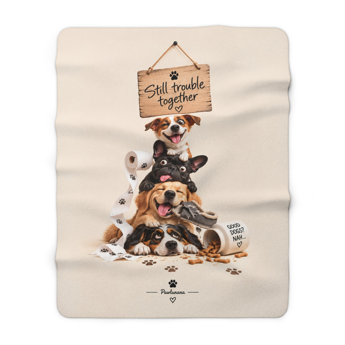Sherpa Blanket — "Still Trouble Together" Cute Dog Pile Cozy Throw