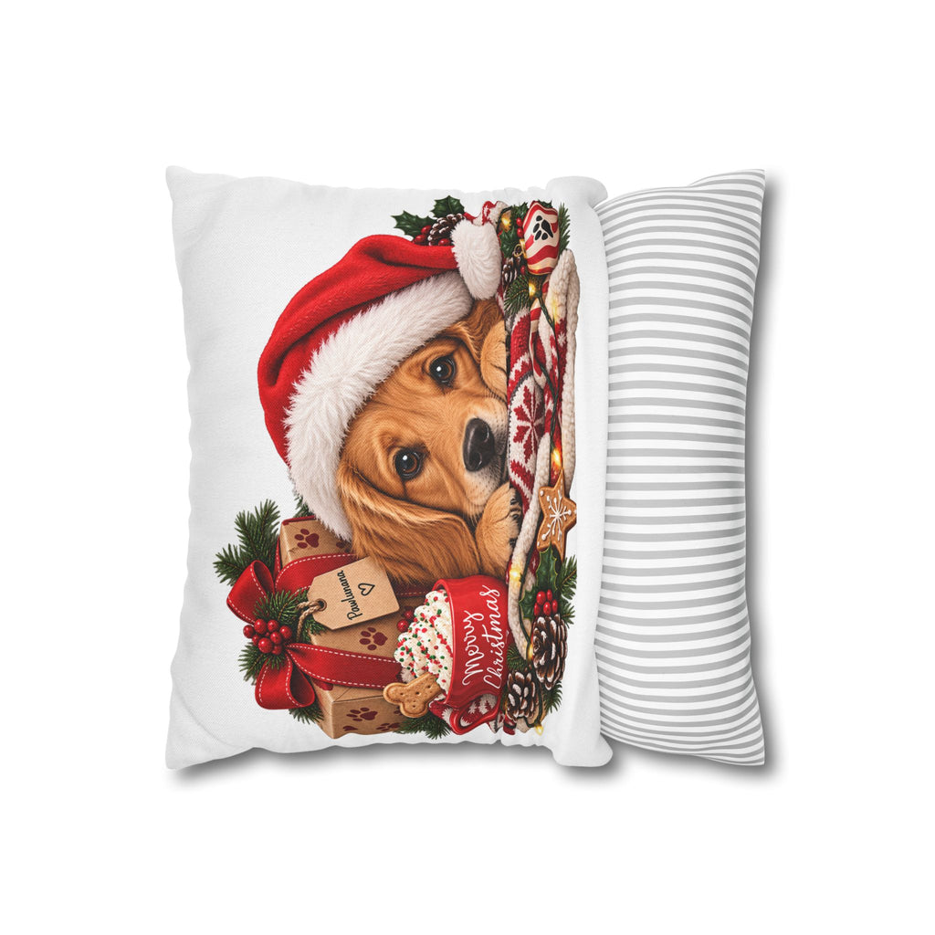 Christmas Puppy Throw Pillowcase — Golden Retriever in Santa Hat