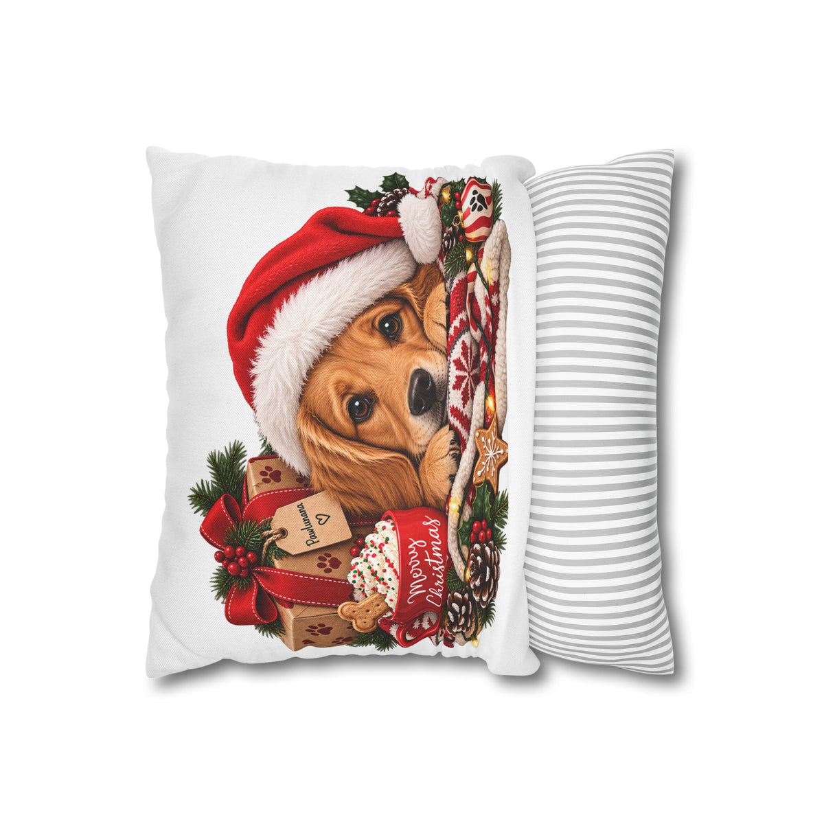 Christmas Puppy Throw Pillowcase — Golden Retriever in Santa Hat
