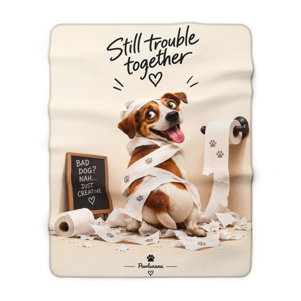 Sherpa Blanket "Still Trouble Together" — Cute Dog Paw Print Cozy Throw