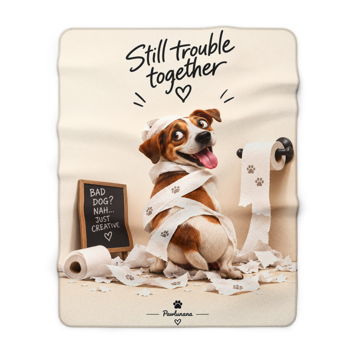 Sherpa Blanket "Still Trouble Together" — Cute Dog Paw Print Cozy Throw