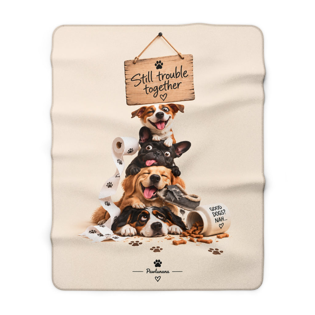 Sherpa Blanket — "Still Trouble Together" Cute Dog Pile Cozy Throw