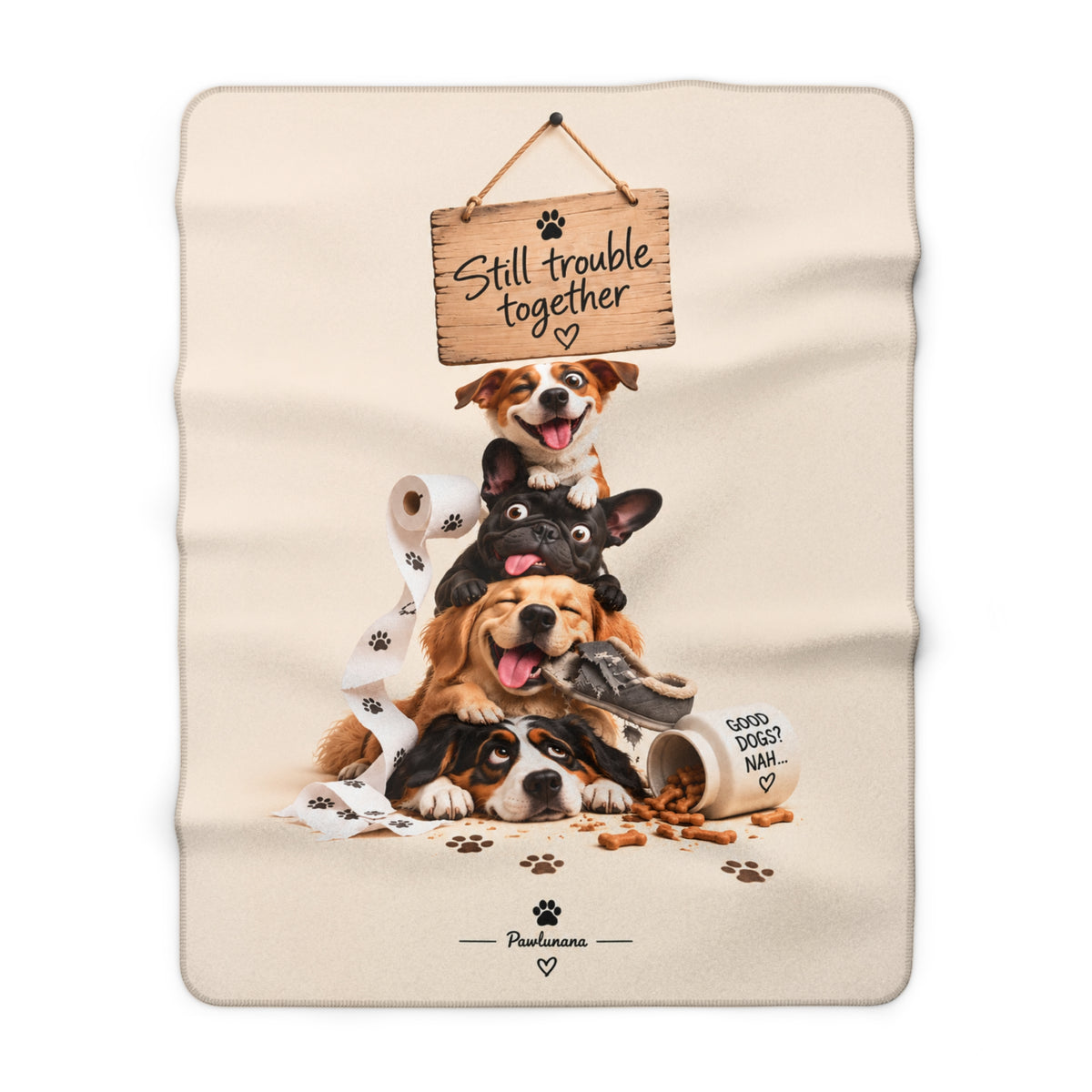 Sherpa Blanket — "Still Trouble Together" Cute Dog Pile Cozy Throw