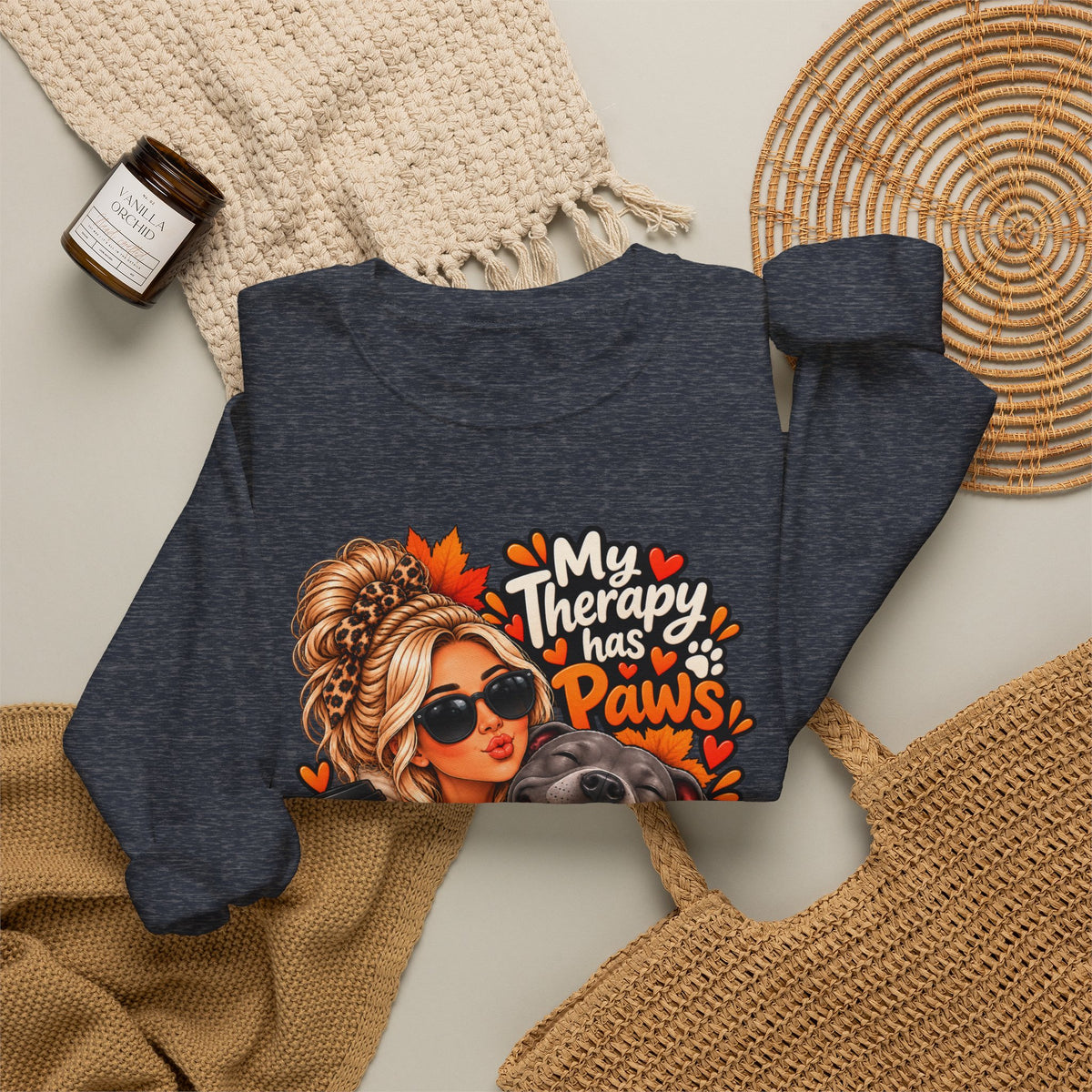 Crewneck Sweatshirt - "My Therapy Has Paws" Fall Dog Mom Graphic