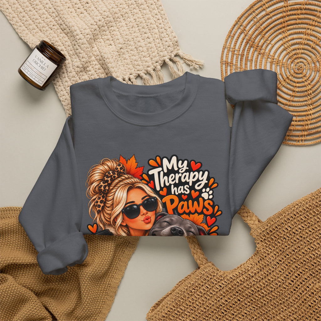 Crewneck Sweatshirt - "My Therapy Has Paws" Fall Dog Mom Graphic