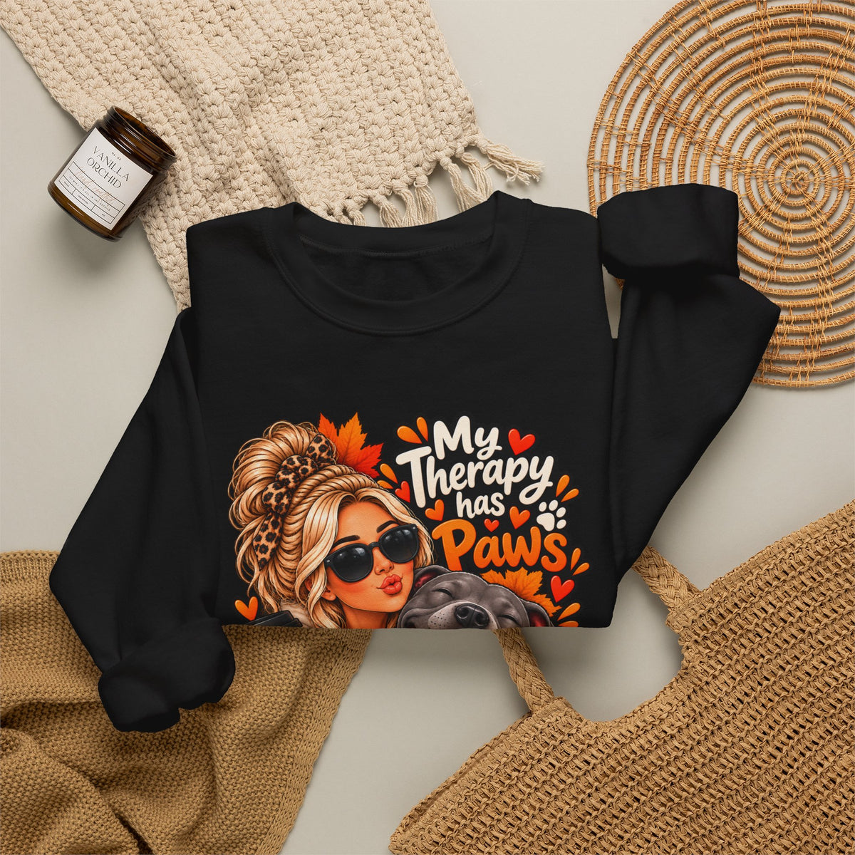 Crewneck Sweatshirt - "My Therapy Has Paws" Fall Dog Mom Graphic